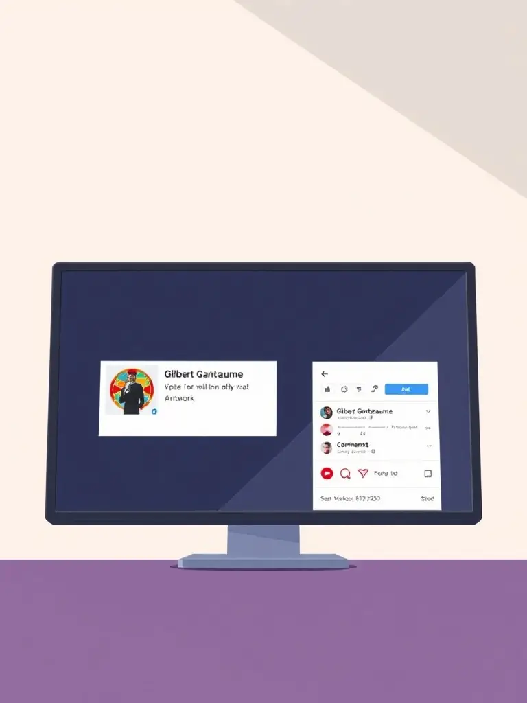 A screenshot of a social media campaign promoting Gilbert Ganteaume's work, showing engagement metrics and positive comments from followers.