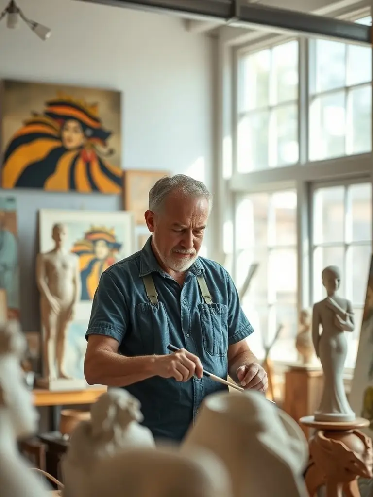 A still from a documentary film produced by GAM about Gilbert Ganteaume, capturing the artist at work or featuring interviews with art historians and critics.